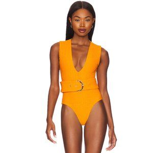 NEW Revel Rey Dean One Piece Swimsuit in Cara Cara Orange Croc Belted Small S